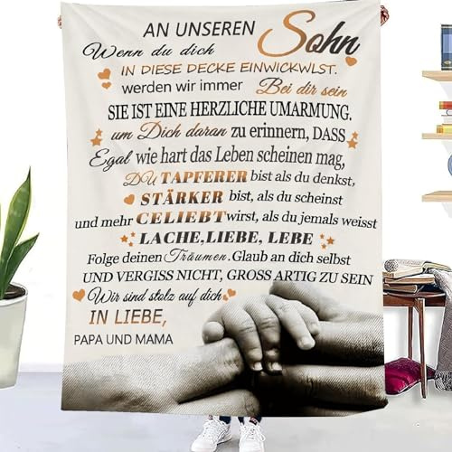 TDDKFB Personalisierte Kuscheldecke an Meine Sohn von Mutter,Mama für Sohn Luftpost Positiv Ermutigen Decke zur Liebe Geeignet,Super Flauschige Weiche Decke Anzug, Sofa,Reisen