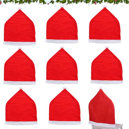 Sipiris 8 Stück Weihnachtsmannmützen Stuhlhussen Weihnachtsdekoration für Stühle Chonbezüge im Weihnachtlichen Design Weihnachtsmann Hut Stuhl Bezüge Set für Esszimmerstuhl Küche Abendessen