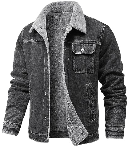 Celucke Jeansjacke Herren Fleece Jacke Warme Gefüttert Winterjacke Übergangsjacke Winter Dicke Jeansmantel Outwear mit Brusttaschen Thermojacke