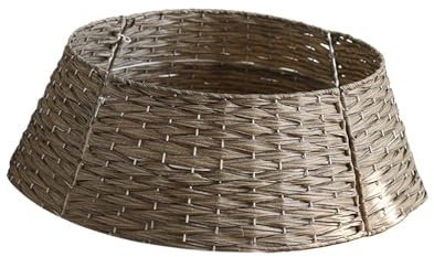 Milageto Christbaumkranz Rattan, handgefertigter Christbaumschurz, naturbelassenes Flechtwerk Abdeckung für den Christbaumständer, Christbaumabdeckung Baumkragen rustikal, Grau 60 x 50 x 21 cm