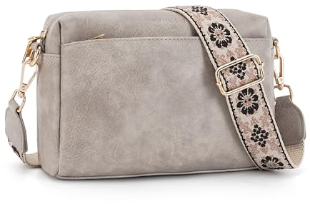 APHISON Umhängetasche Damen Klein Grau Crossbody Bag mit Breitem Gurt Boho Schultertasche PU Leder Handtasche Tasche mit Abnehmbarem Schultergurt Kartenschlitz Reisetasche
