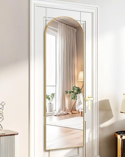 DYNWELL Full Length Door Mirror, Mirror Full Length Door Hanging, Over The Door Mirror, 48x14 Bathroom Gold Door Mirror, Long Mirror for Bedroom Living Room(Gold)