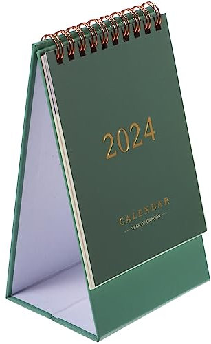 VILLCASE Kleiner Tischkalender 2023–2024 Mini-Aufstellkalender 2024 Neujahrs-Tischkalender Monatskalender Für Zuhause Büro Mond-Neujahrsgeschenke Grün