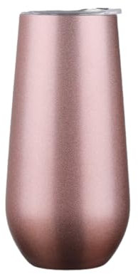 Gteller 6 oz Stainless Steel Champagne Tumbler Stemless Glasses with Lid, Double Wall Insulated Travel Mug Perfect for Wine, Coffee, Drinks, Champagne, Cocktails, Colorful (Golden)