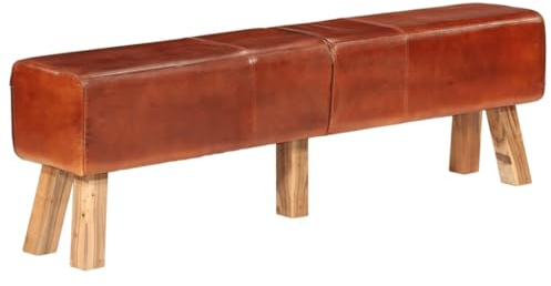 vidaXL Bank, Sitzbank mit Turnbock-Design, Gepolstert Sitzhocker mit Holzgestell, Turnhocker Turnbank Lederhocker, Braun 160cm Echtleder