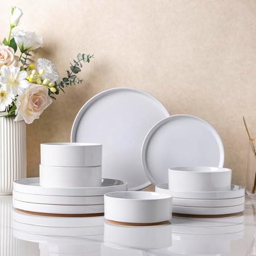 AmorArc Stoneware Dinnerware Sets for 4,12Pcs Plates and Bowls Set