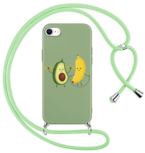 Foonary Handykette Hülle mit Band für Apple iPhone 8/7/SE 2020/SE 2022 4,7 Handyhülle, Aesthetic Kette Necklace Case mit Kordel zum Umhängen Silikon Schutzhülle Cover Schnur für iPhone 8, Avocado