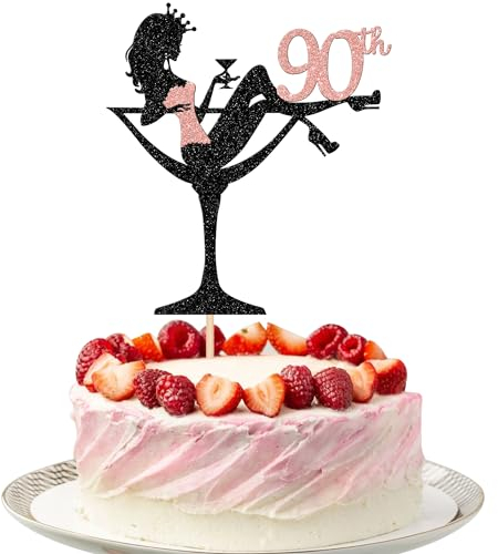 SYKYCTCY 1 Pack Sitting Cake Topper Glitter Ninety High Heel Girl 90th Birthday Cake Pick Cheers to 90 Years Cake Decorations for Lady Makeup Spa Theme Happy 90th Birthday Party Supplies