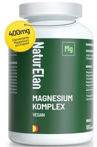 Magnesium Komplex Hochdosiert 400mg - 180 Premium Kapseln (6 Monate), 5 in 1, 807 mg je Kapsel, davon 400mg elementares Magnesium, Vegan, Magnesiumglycinat, Citrat, Malat, Taurate, Oxid