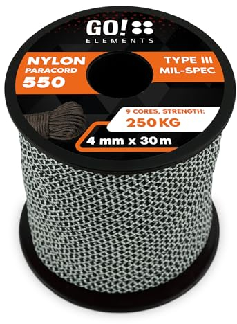 GO!elements Paracord de Nylon Resistente al desgarro 4mm – 550 Tipo III, línea Gruesa Multifuncional Adecuada como Yute, Carga máx. 250kg