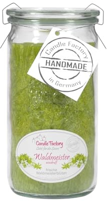 Candle Factory Mini Jumbo Duftkerze aus pflanzlichem Stearin im hitzebeständigen Glas der Marke Weck, ca. 70h Brennzeit, Duft: Waldmeister