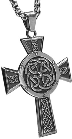 bahamut Mens Viking Odin Celtic Knot Cross Pendant Necklace Stainless Steel, Vintage Norse Amulet Jewelry Viking Gifts for Men (Silver Celtic Cross17)