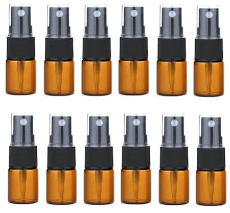 Upstore 12Pcs 5ml/0.17oz Glass Spray Bottles Empty Refillable Fine Mist Spray Bottle Dispenser with Cap Essential Oil Liquid Containers Jar for Perfume