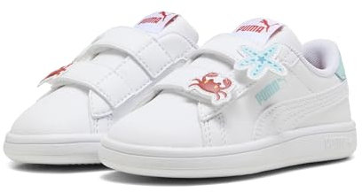 PUMA Scarpe da Ginnastica Smash 3.0 con Badge V Inf per Bambine, Colore: Bianco e Rosso Fuoco, Puma White Safe Lake Red Fire, 4.5 UK Child