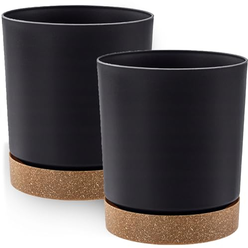 PECZEKO Macetero mate, macetero de plástico, maceta decorativa para plantas grandes y pequeñas, juego de 2 macetas, macetero para hierbas (2 unidades), color antracita, diámetro de 24 cm