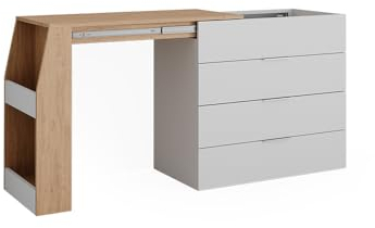 Vicco Basteltisch Iva, Kreativtisch, Weiß, 95.5 x 80 cm ausklappbar, 4 Schubladen