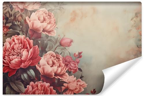 Muralo - 3D Non-Woven Wallpaper - Photo Wallpaper 3D Effect - Wallpaper for Living Room Bedroom Wallpaper - Photo Wallpaper - Flowers and Leaves in Vintage Style Motif - Width 104 cm x Height 70.5 cm