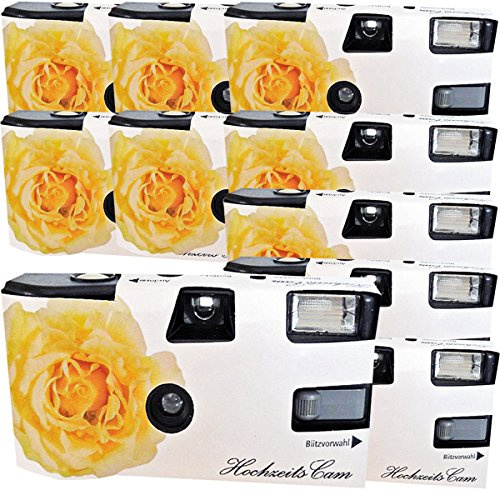 10X 1A PHOTO PORST Einwegkamera Edition gelbe Hochzeitsrose, mit Blitz, Batterien und Film (10er Pack, je 27 Aufnahmen)