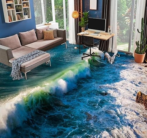 Autocollant De Sol Étanche Peinture à l'huile 3D océan, 150 * 105 cm Sol Papier Peint Peintures Murales Auto-Adhésif Amovible Cuisine Bain Sol Étanche Tapis Tapis Impression Époxy