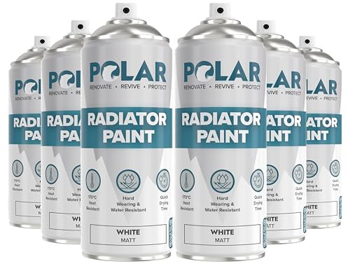 Polar Matt White Radiator Spray Paint - 6 x 400ml | Heat Resistant up to 100ºC | Quick Drying & No Primer needed | Exterior Surfaces of Radiators & Hot Water Tanks | Heat Resistant Radiator Paint