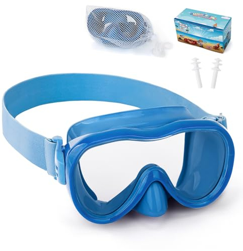 WAVE Simglasögon för barn, anti-läckage snorklingsmask med nässkydd och elastiskt tygband, UV-skydd simglasögon för pojkar och flickor