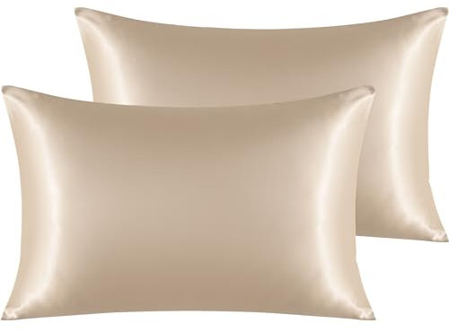 NTBAY 2er-Pack 50x75 cm Seiden-Satin-Kissenbezüge - Satin-Kissenbezug für Haare und Haut, Kissenbezüge mit Umschlagverschluss, Taupe
