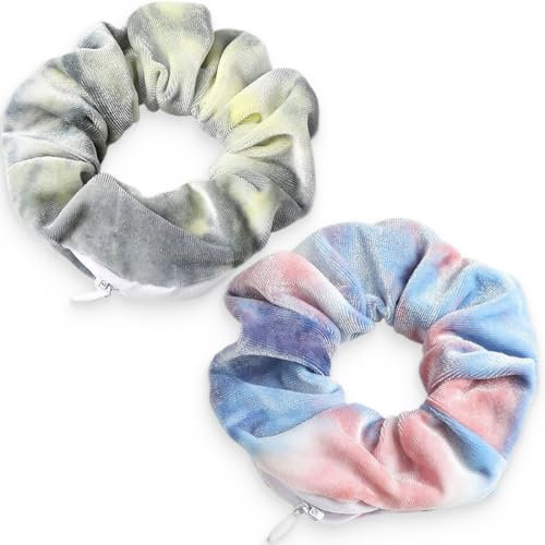 ZKGYUS 2 Stück Haargummi mit Reißverschluss, Haargummis mit Reißverschluss Tasche,Scrunchies Haar Gummibänder Haarbänder Elastischer für Mädchen Damen Frauen Pferdeschwanz
