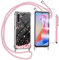 Funda con Cuerda para Samsung Galaxy A16 y Cristal Templado Protector de Pantalla, Carcasa Transparente TPU Suave Silicon Colgante Ajustable Collar - Rosado