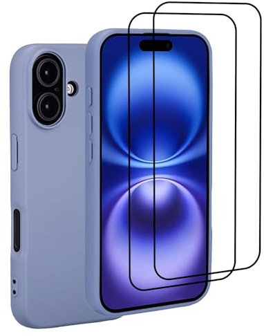 32nd Silicone Case Cover for iPhone 16 (6.1) With 2 X Screen Protectors, Slim and Durable Protective Case - Grey