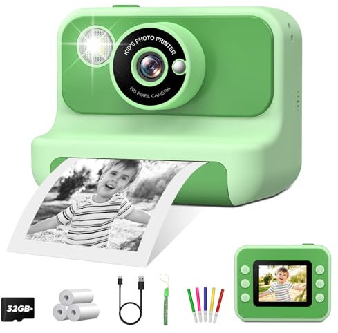 Macchina Fotografica Bambini Istantanea,LETSHAHA 1080P 20MP 10X Macchina Fotografica Istantanea Bambini con 3 Rotoli Carta Termica Nero,Scheda da 32 GB,di Età compresa tra 3 e 12 Anni Ragazzo, Ragazza