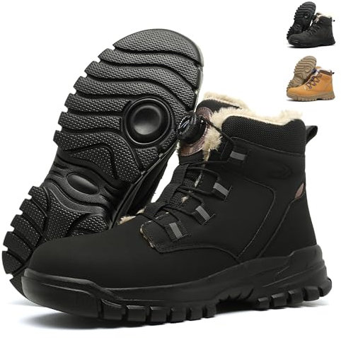 PAQOZKC Scarpe Antinfortunistiche Uomo Donna Invernali Impermeabile Scarponi Antinfortunistiche Leggere Scarpe da Lavoro Alte con Punta in Acciaio Comode M679JR/Nero 42