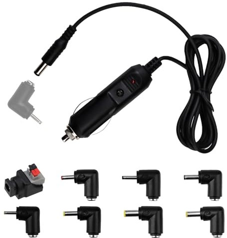 Cargador de coche con reproductor de DVD con 8 conectores múltiples, cable adaptador para encendedor de cigarrillos, 1,6 m CC, 12 V, 2 A, indicador LED de alimentación universal, portátil, para GPS,