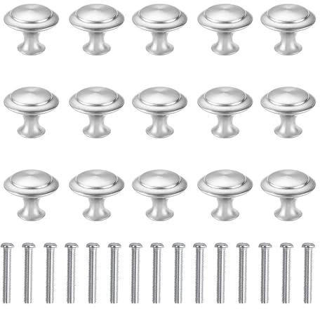 Lunyloer Silver Cupboard Door Knobs, 15 Pcs Cabinet Knobs with Screws, 2.7×2.1cm Stainless Steel Cupboard Handles for Cupboard Wardrobe Furniture