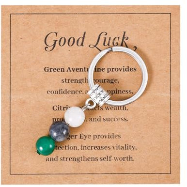 Porte-Clés en Cristaux Naturels avec Carte Porte-Bonheur, Porte-Clés en Cristal Tendance Porte-Clés en Pierre Naturelle Simple pour Collègues Amis Adieu Cadeau Inspirant et Encourageant