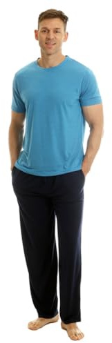 Light & Shade Men's Two-Piece Pyjamas Crew Neck T-Shirt and Trousers Bottoms Pyjama Set, Blue, M
