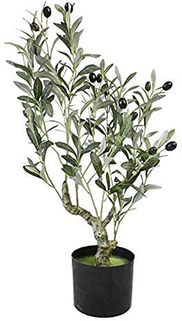 Olivier artificiel de 150 cm - Grand arbre artificiel réaliste dans un pot de fleurs en vinyle pour décoration intérieure et extérieure - Plantes artificielles en pot pour la maison et le bureau (60