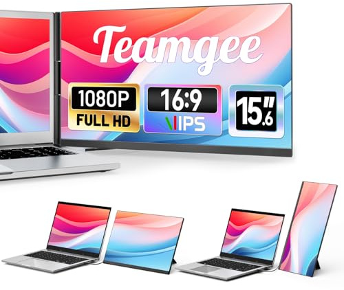 Teamgee Extensor de pantalla para laptop de 15.6 pulgadas, monitor portátil delgado y ligero para laptop, IPS Full HD, soporte giratorio de 360°, desmontable, USB-C Plug & Play, iluminación RGB,