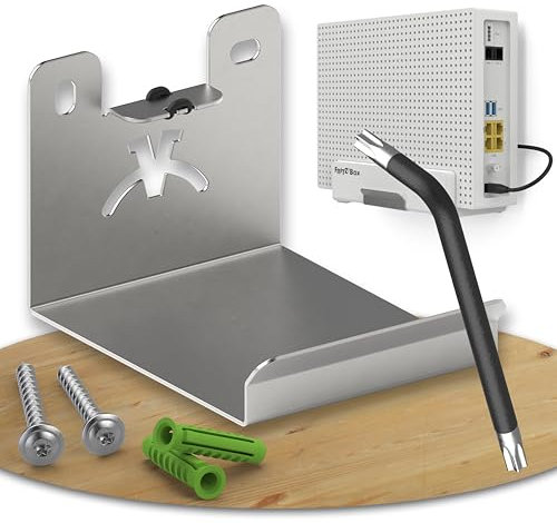 Fritzbox 6690 Wandhalterung aus Deutscher Produktion| Edelstahl Fritzbox Halterung geeignet für Fritzbox 6690 Cable| Fritzbox Wandhalterung inkl. Montagezubehör | Fritzbox 6690 Cable Wandhalterung