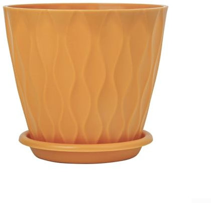 Lot de 5 grands pots de fleurs pour intérieur et extérieur, motif ondulé épais avec supports pour maison, balcon, jardin, décoration intérieure et extérieure (orange)