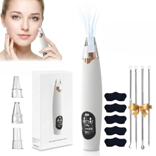 Aspirateur pour points noirs, Aspirateur Bouton Visage, aspirateur pour pores, outils pour éliminer les points noirs avec 3 têtes d'aspiration Aiguilles à acné et patchs nasaux
