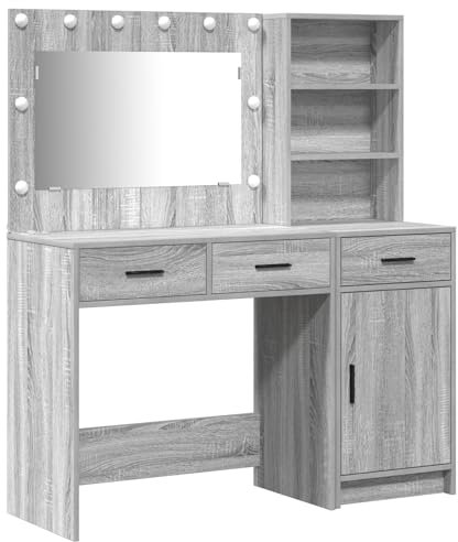 vidaXL Dressing Table 2 pcs Grey 78.5 x 41 x 135 cm Engineered wood, Stylish, Compact Dressing Table with LED Mirror, Engineered Wood Vanity, Modern Storage Organizer, Functional Dresser Unit