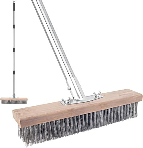 Drahtbesen zur Moosentfernung mit Stiel, Robust und Langlebig Stahldrahtbesen mit Teleskopstiel 160cm, Robuste Drahtbürste Metallbesen für Deck, Garten, Dusche, Wand, Wand und Terrasse (Edelstahl)