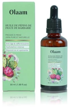 Olio di semi di fico d'india – Pipetta – Bottiglia di vetro – 100% puro, naturale, pressato a freddo, olio di fico d'india viso anti-età e anti occhiaia, cura viso capelli (50 ml)