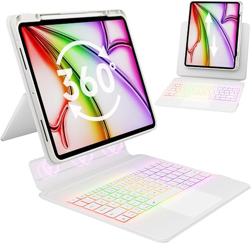 GUSGU SplitFolio Detachable for 2024 iPad Pro 13-in.(M4) Keyboard Case with Kickstand, 360° Rotation & Up-Down Lift Protective Case for iPad, Supports Native Gestures, White