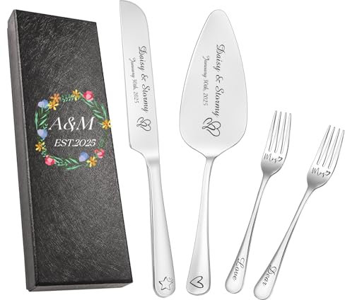 kodinsiivous Tortenheber inkl. Tortenmesser im Set mit persönlicher Gravur als Geschenk zur Hochzeit, Jahrestag, Geburtstag - Hochzeitsgeschenke für Brautpaare,Set in Geschenkbox,Silver