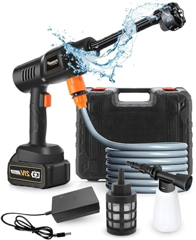 6 in 1 Cordless Pressure Washer, 2-3H Long Runtime, 21V High-Flow Portable Power Jet Washer with 15M Hose, High-Pressure Cordless Battery Jet Cleaner, for Car & Patio Cleaning