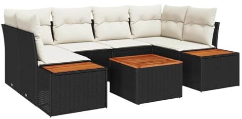 vidaXL Garten-Sofa-Set 7 STK. Schwarz Poly Rattan | Lässt sich easy an jeden Raum anpassen, Weiche Kissen sorgen für super Sitzkomfort, Hält allen Bedingungen draußen stand