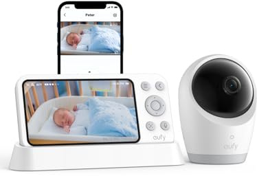 eufy Baby Monitor E21 with 4K UHD Camera, 5 720p Display | Hybrid Wi-Fi and No Wi-Fi Connection, App and Monitor Control, Pan-Tilt, 8× Zoom, Portable Camera, Night Vision,Cry Detection