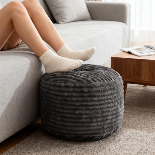 QZYGWCS Hocker, Sitzpuff Hocker mit Füllung, Sitzsack Cord, Fußhocker für das Wohnzimmer (Hellgrau)
