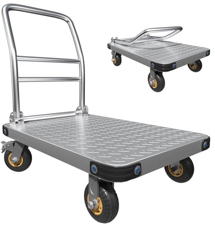 MediHoist 4 Wheel Heavy Duty Trolley 1000 kg Capacity, Folds for Storage | 120*60 cm, Platform Trolley, With Two 20 cm Braked Wheels, Large Flatbed, For Moving Furniture & Appliances & Warehouse Gear